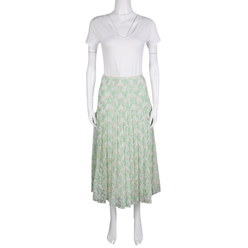 

Christopher Kane Mint Plasma Floral Lace Pleated Midi Skirt, Green