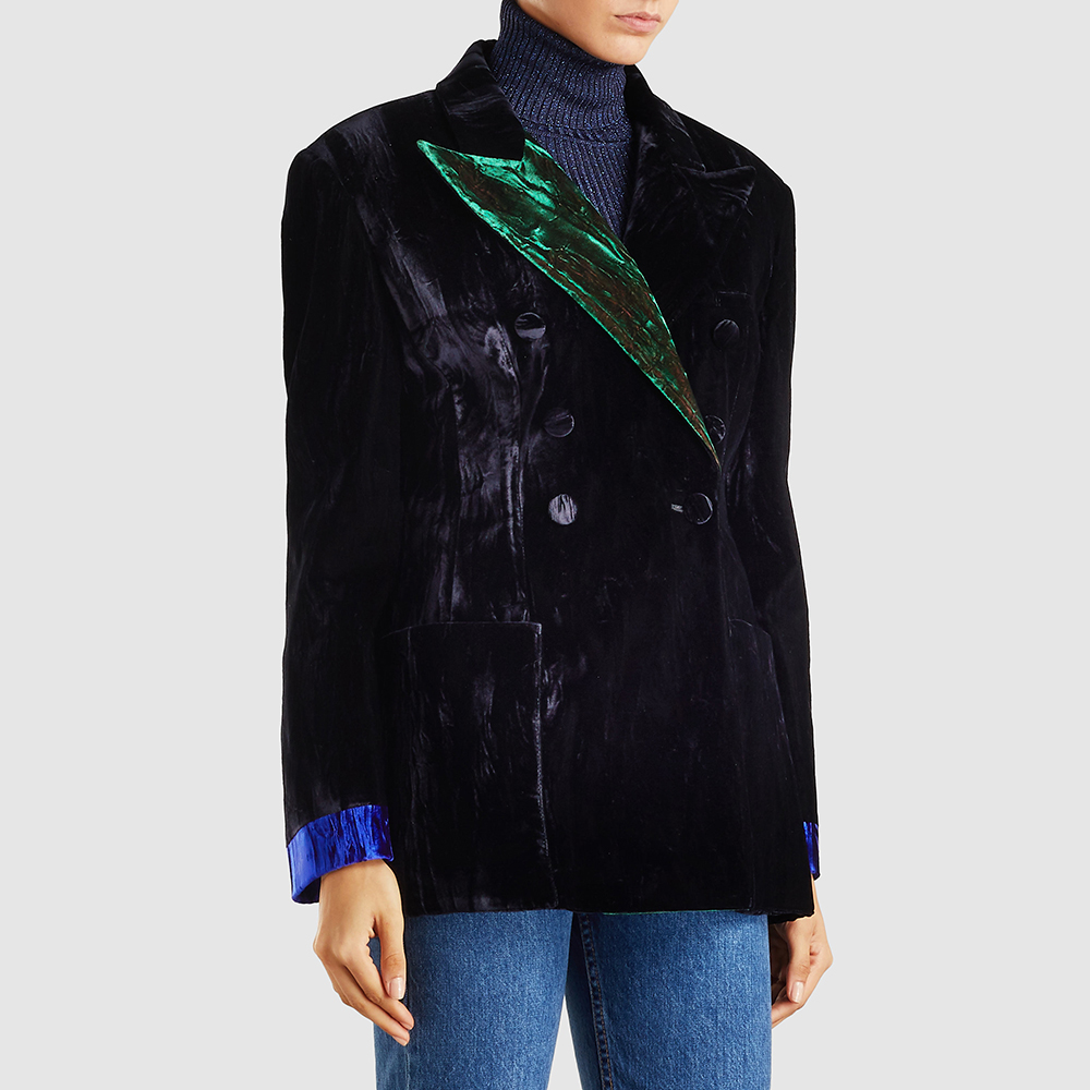 

Christopher Kane Black Crushed Velvet Contrast Jacket IT 46