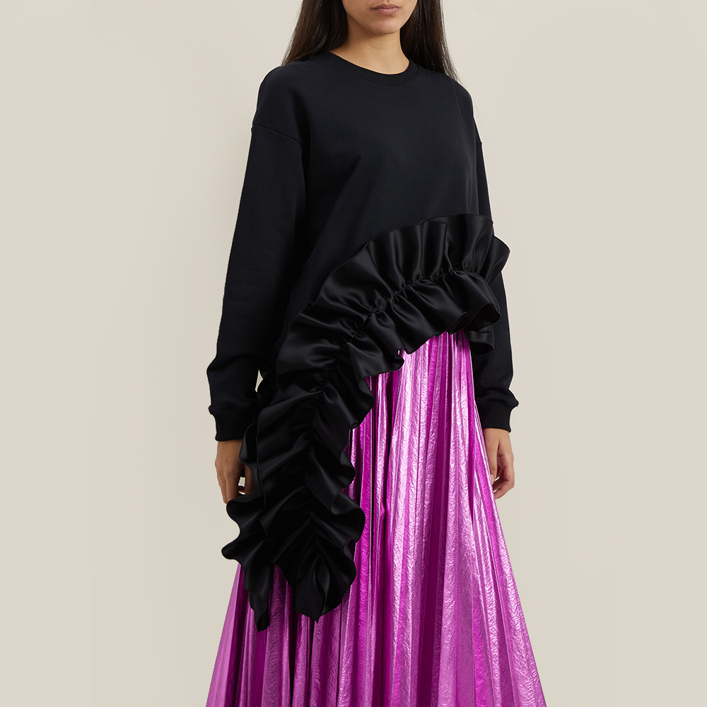 

Christopher Kane Black Ruffled Asymmetric Hem Cotton Sweatshirt