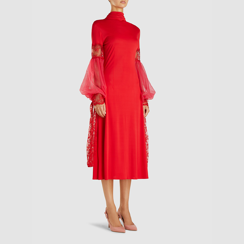 

Christopher Kane Red Lace and Tulle-Trimmed Crepe Midi Dress IT 42