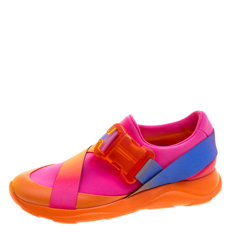 Christopher Kane Multicolor Neon Fabric Safety Buckle Low Top Sneakers Size 37