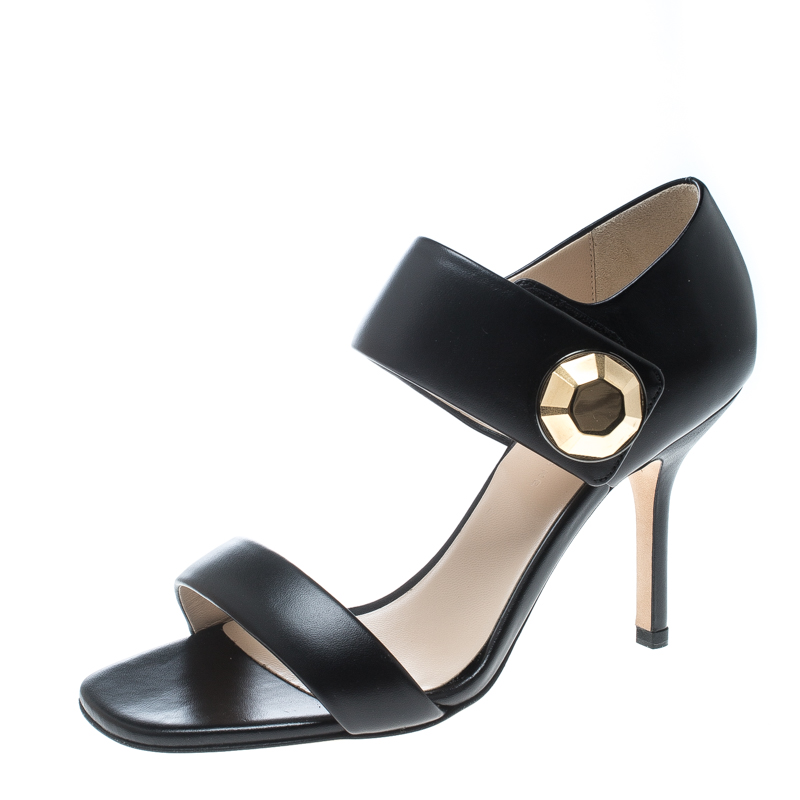 Christopher Kane Black Leather Metal Detail Sandals Size 37