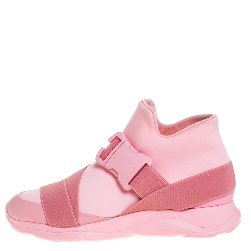 

Christopher Kane Pink Nylon Safety Buckle High Top Slip On Sneakers Size