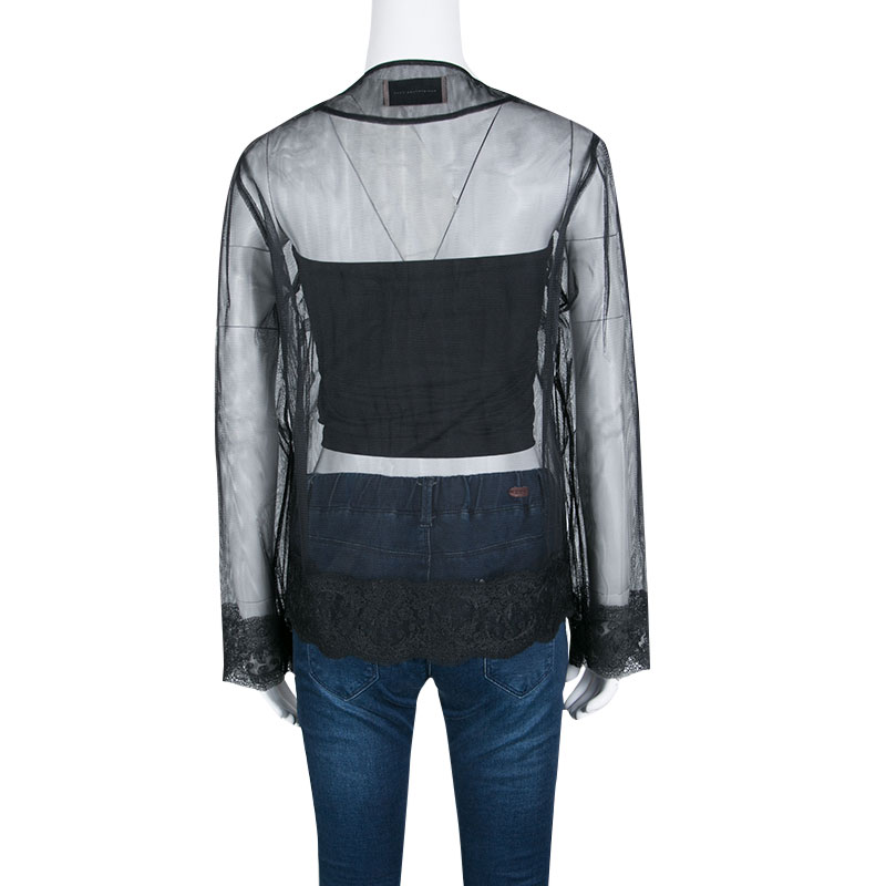 Pre-owned Christopher Kane Black Lace Trim Sheer Tulle Jacket M