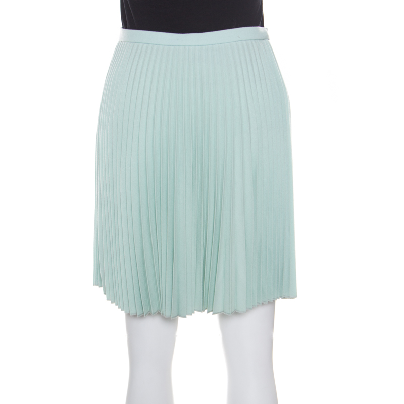Pre-owned Christopher Kane Mint Green Wool Pleated Mini Skirt S