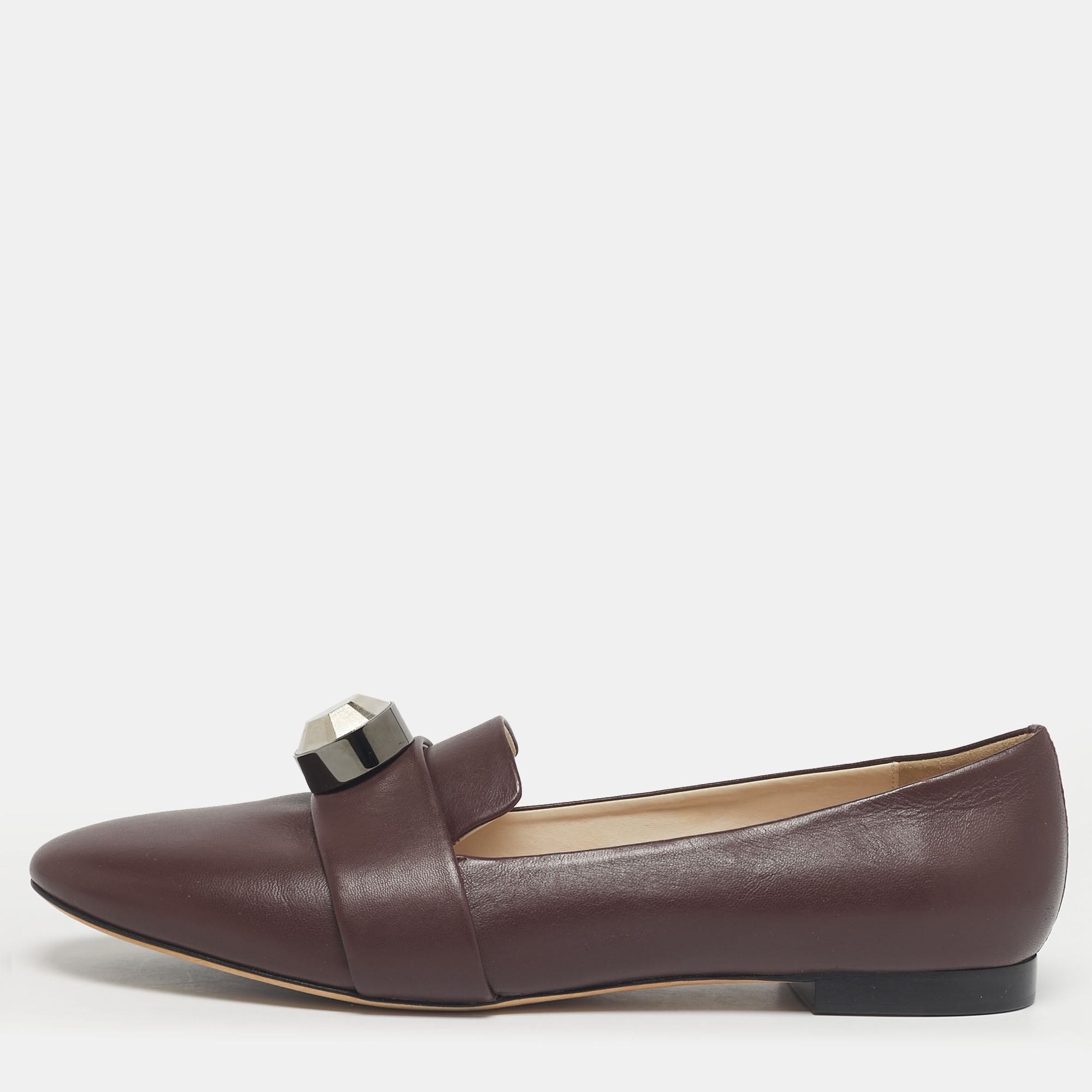 

Christopher Kane Burgundy Leather Crystal Bow Embellished Loafers Size