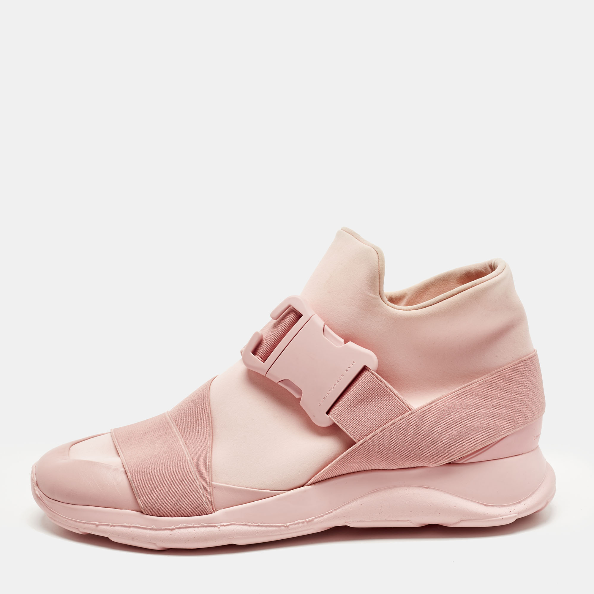 

Christopher Kane Pink Leather and Neoprene Safety Buckle Sneakers Size