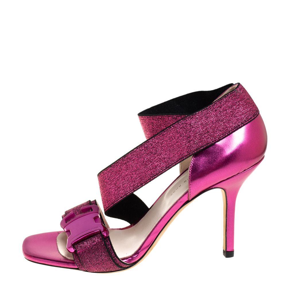 

Christopher Kane Pink Glitter And Leather Ankle Strap Sandals Size
