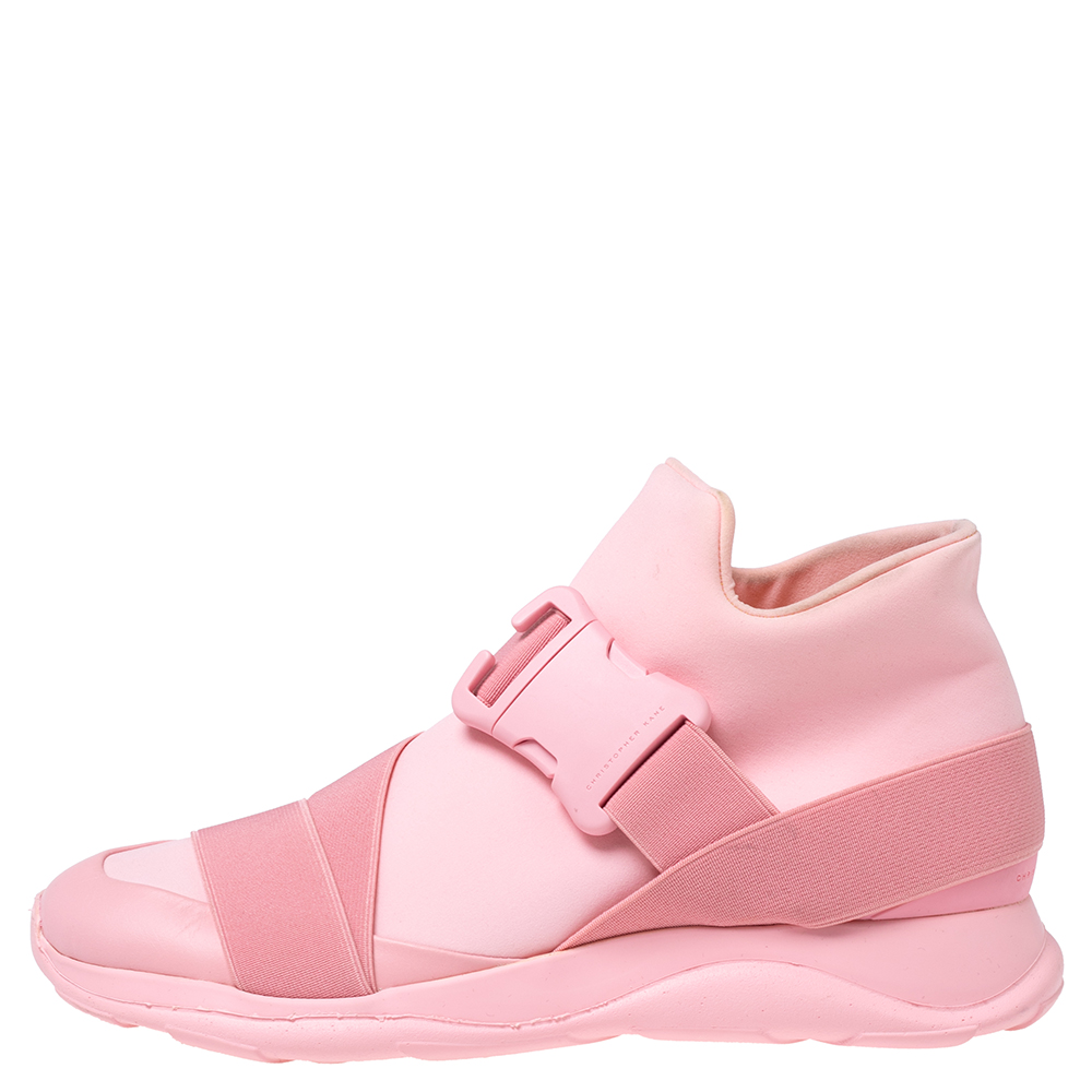 

Christopher Kane Pink Nylon Safety Buckle High Top Slip On Sneakers Size