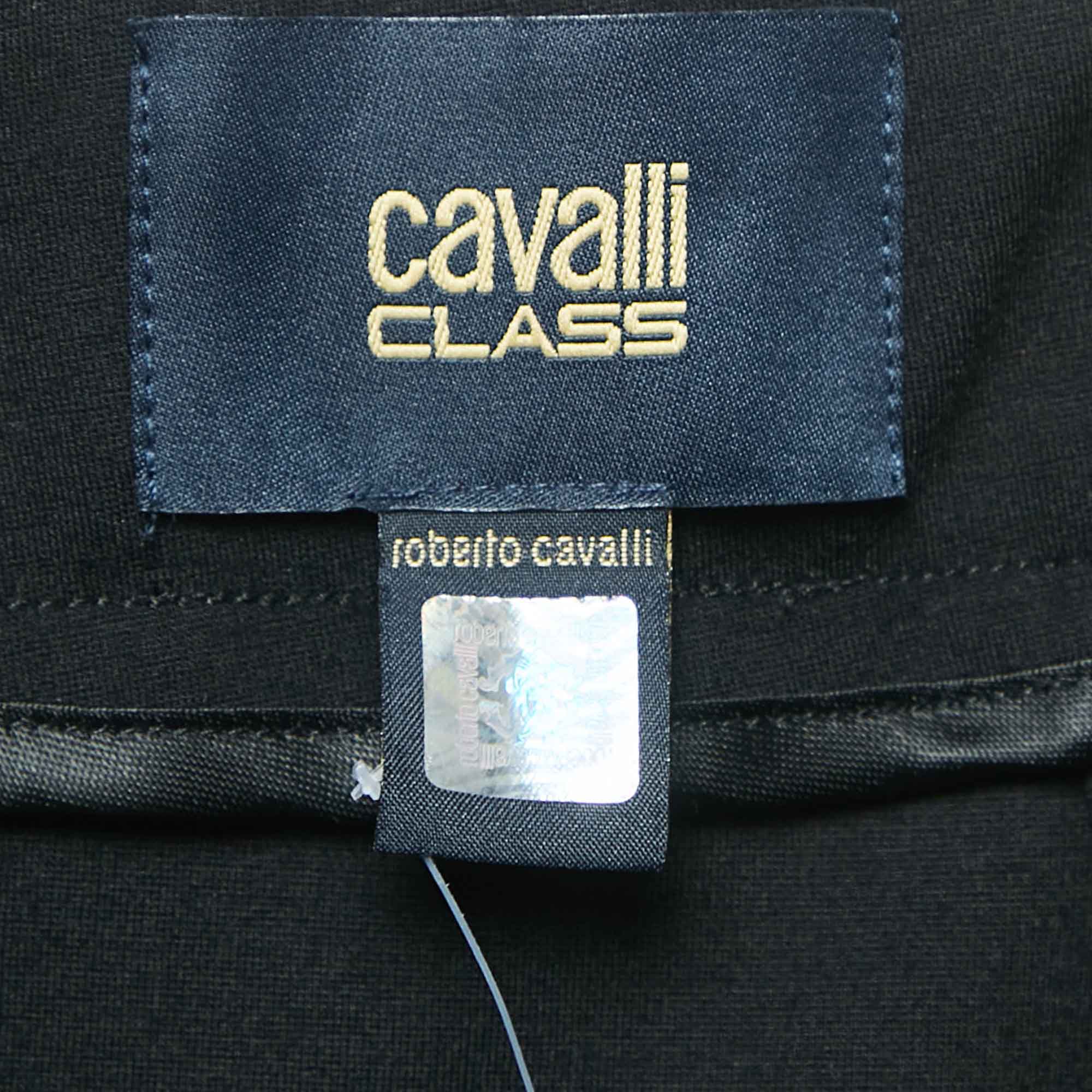 Class by Roberto Cavalli Black Cotton Knit Waist Stud Detail Short Skirt L 