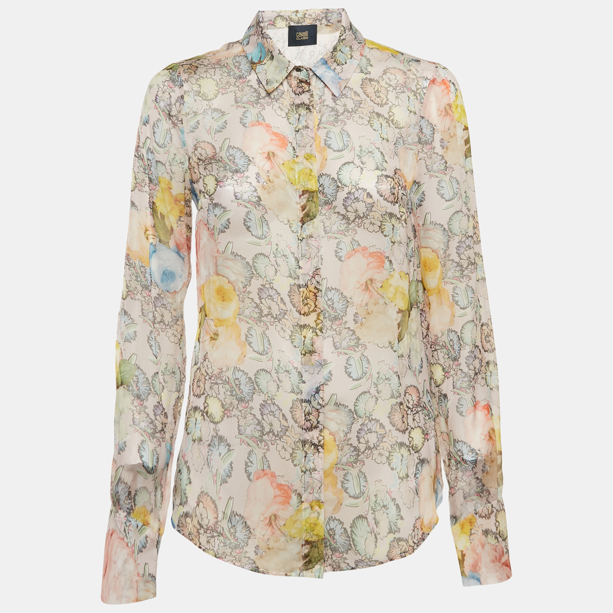 

Class by Roberto Cavalli Pink Floral Print Silk Sheer Shirt M