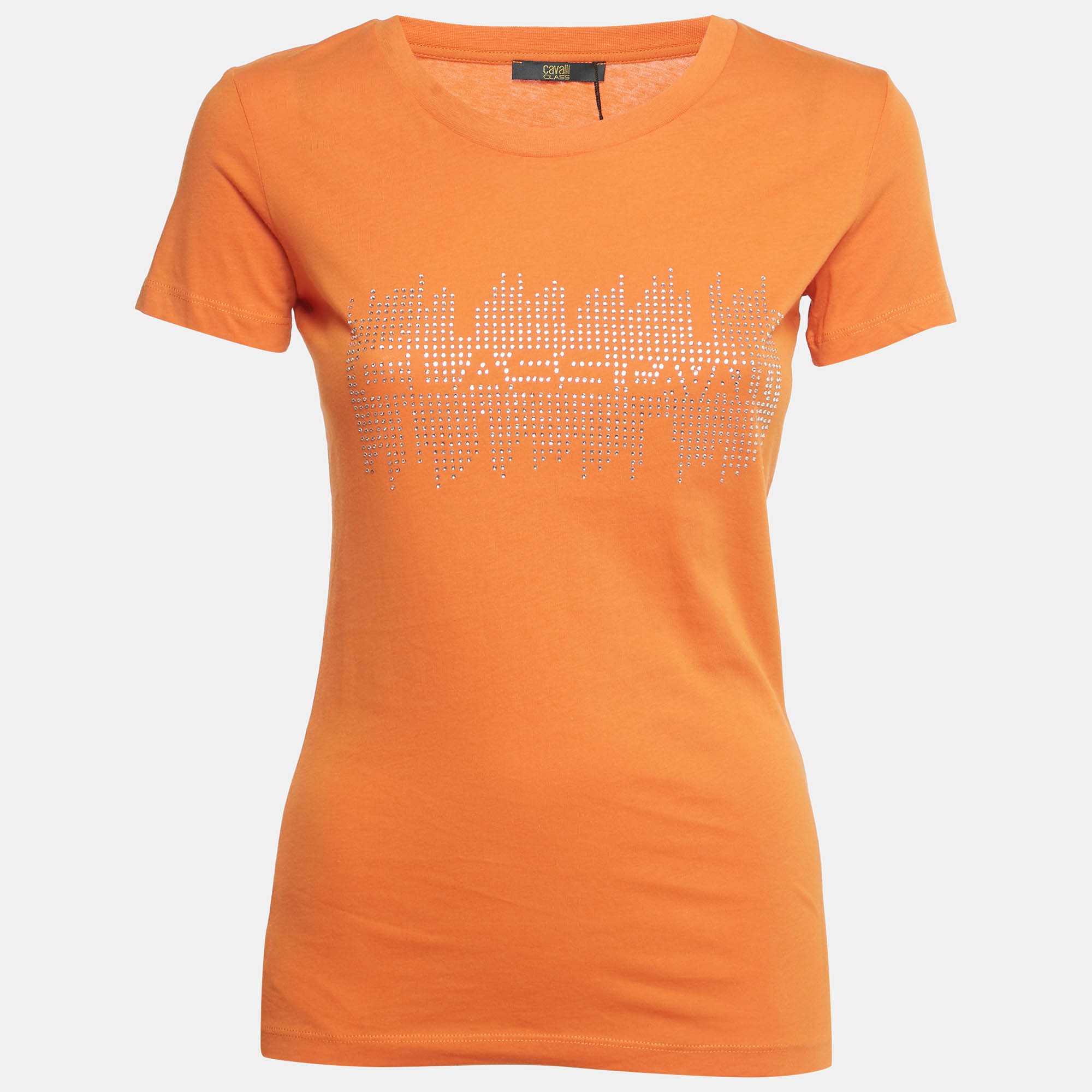 

Class by Roberto Cavalli Orange Rhinestone Jersey T-Shirt XS