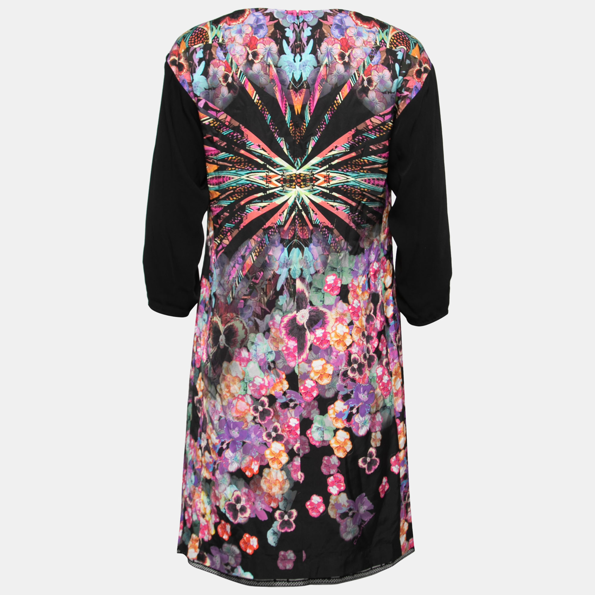 

Cavalli Class Multicolor Floral Printed Satin Shift Dress