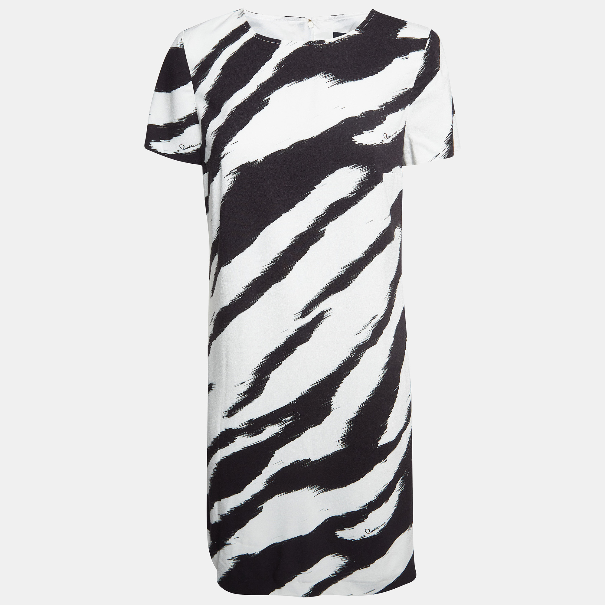 Pre-owned Class By Roberto Cavalli Black/white Zebra Print Crepe Shift Dress M