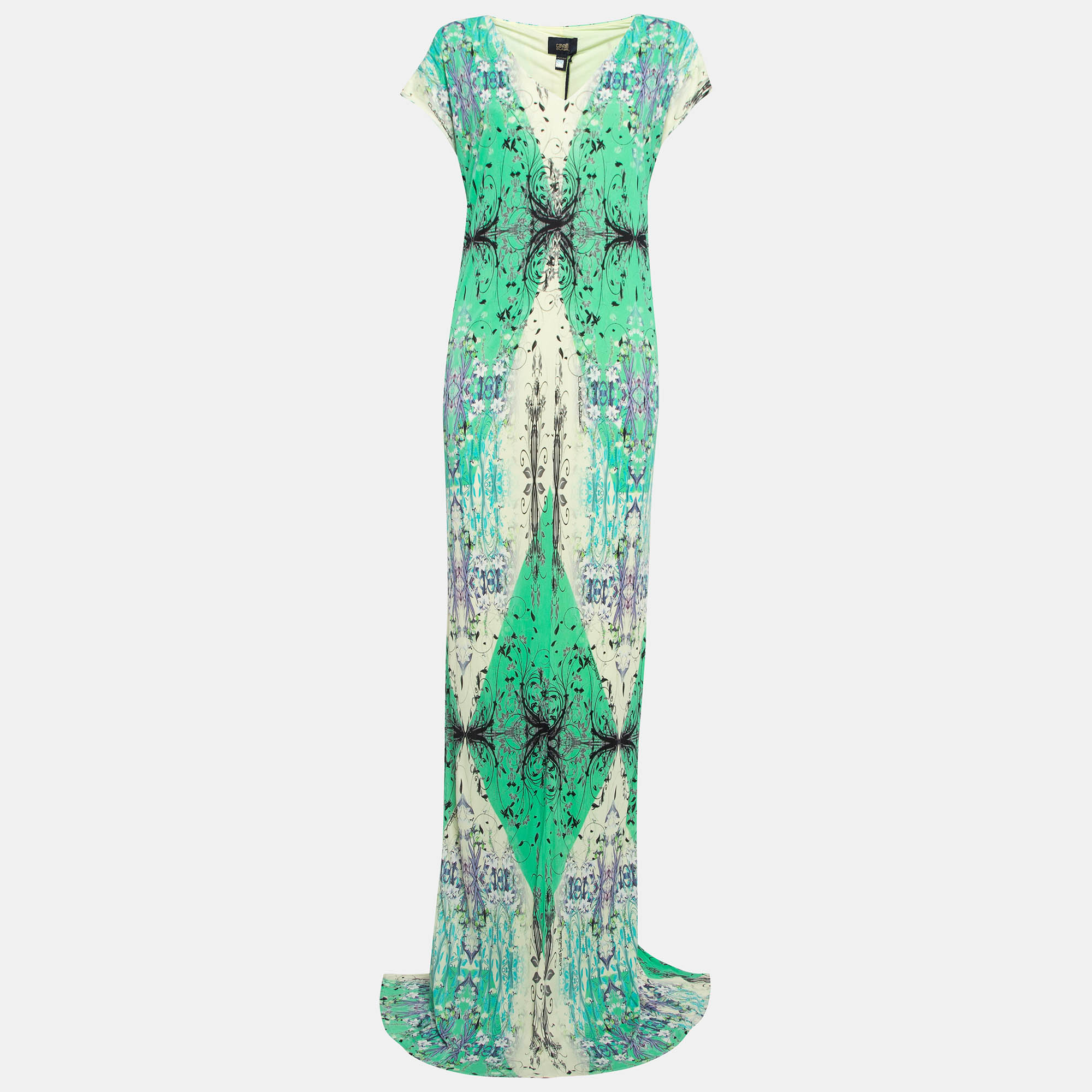 

Class by Roberto Cavalli Green Floral Print Jersey Maxi Dress