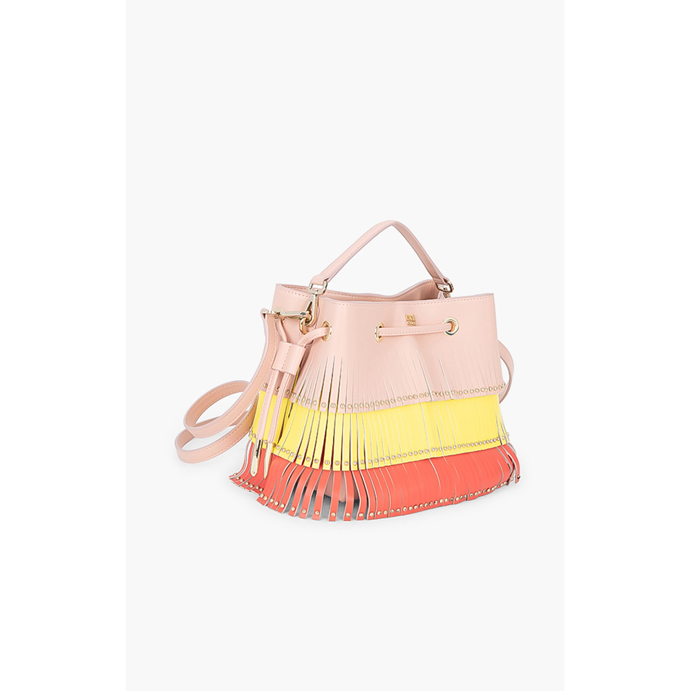 

Class by Roberto Cavalli Beige Leather/PVC Natalie Fringed Bucket Bag