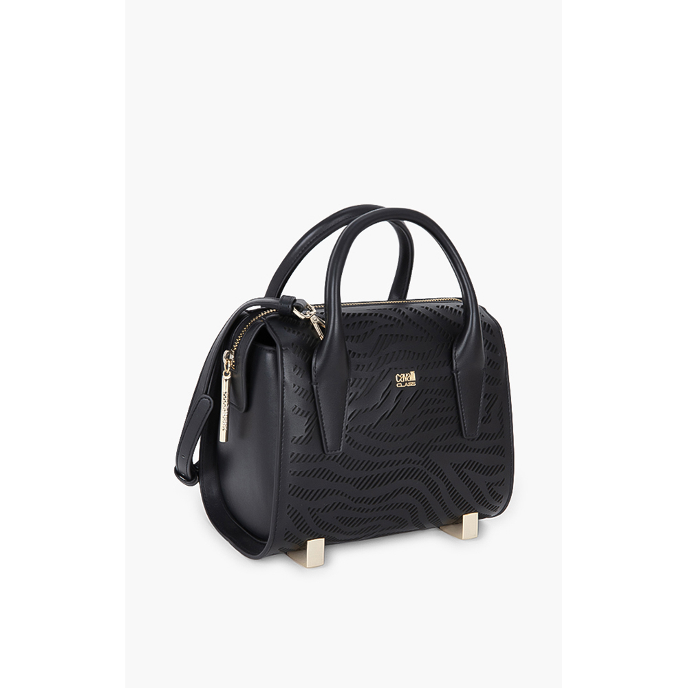 

Class by Roberto Cavalli Black Leather/PVC Audrey Cut-Out Bowling Bag