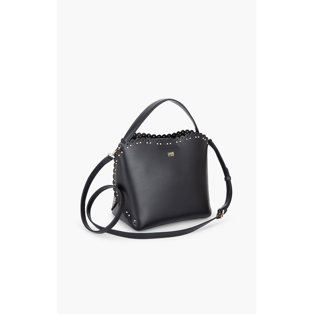 

Class by Roberto Cavalli Black Leather/PVC LeoLace Bucket Bag