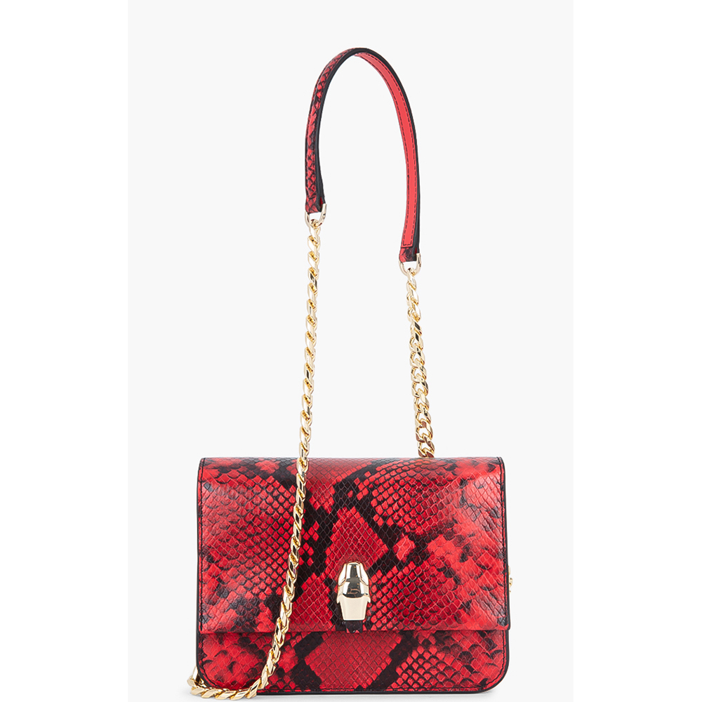 Get the Class by Roberto Cavalli Red Milano Python Crossbody Bag from The Luxury Closet now | AccuWeather Shop