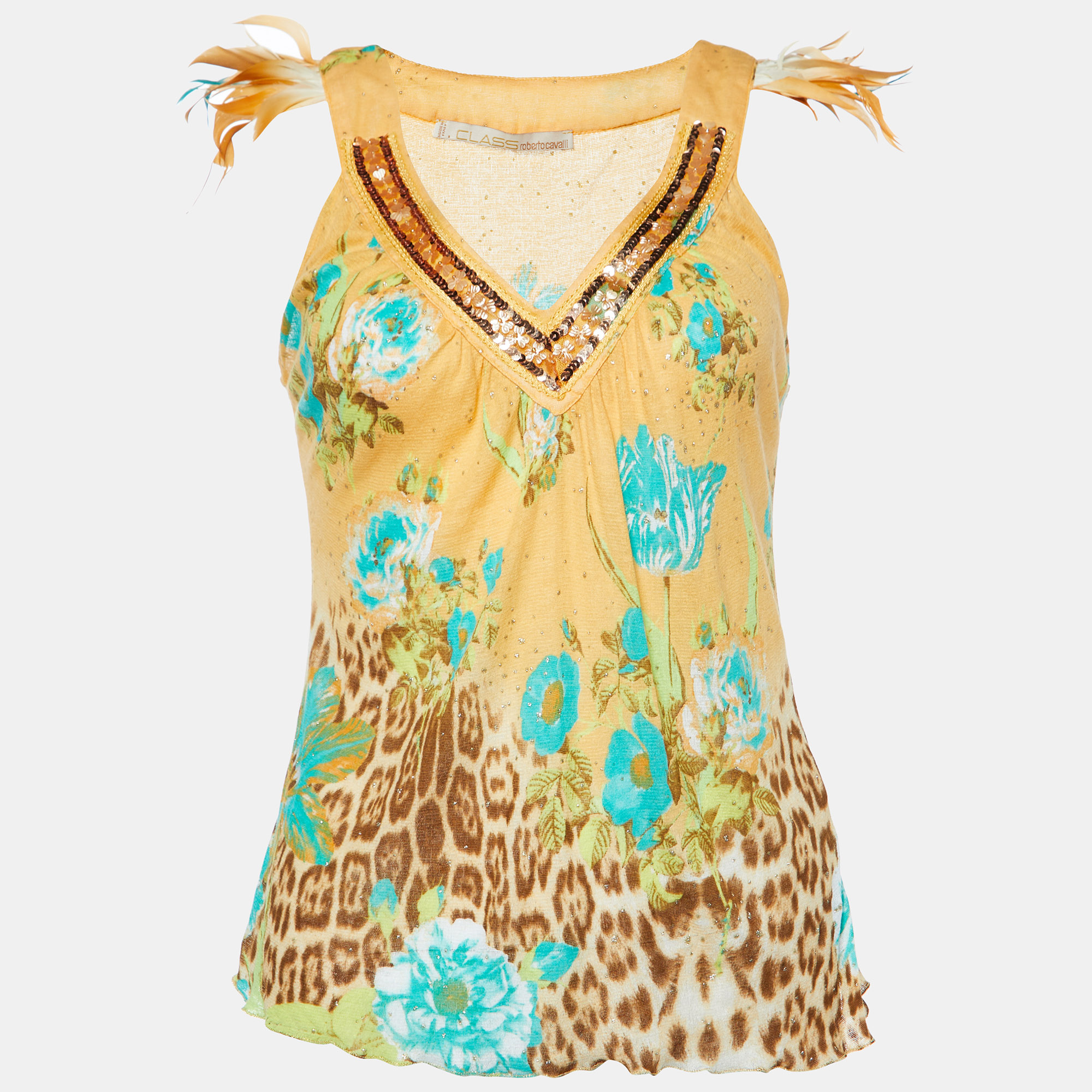 

Class by Roberto Cavalli Multicolor Printed and Embellished Cotton Knit Tank Top M