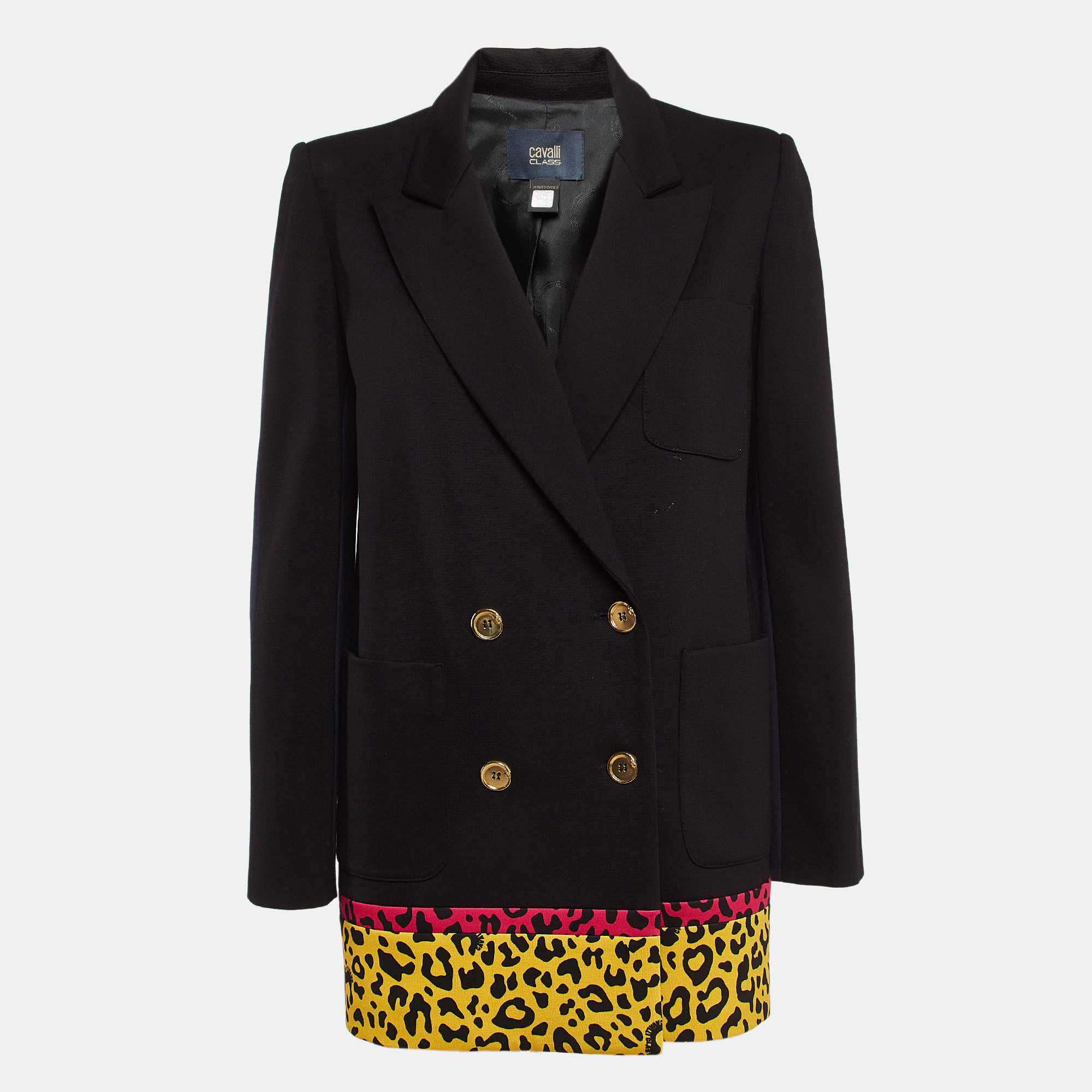 

Class by Roberto Cavalli Black Contrast Leopard Print Stretch Crepe Blazer S