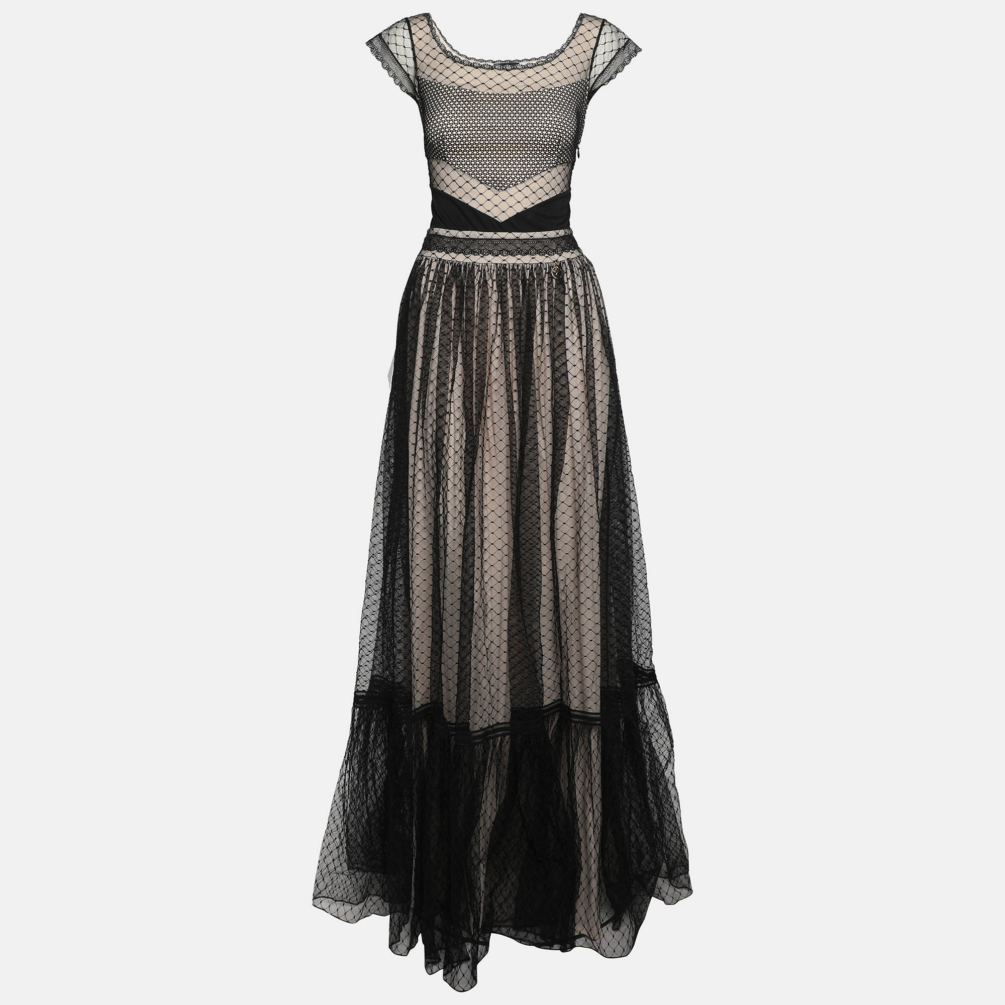 

Class by Roberto Cavalli Black Tulle Panelled Maxi Dress L