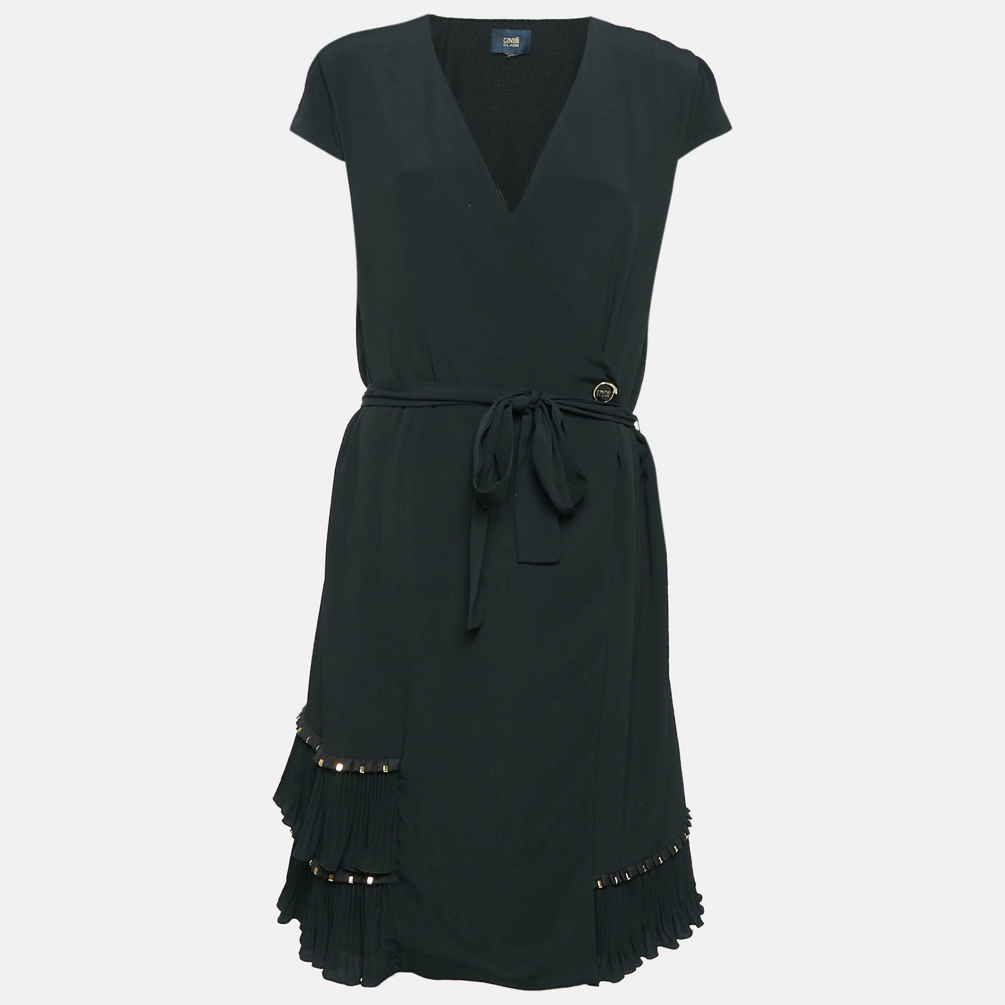 

Class by Roberto Cavalli Black Crepe Pleated Hem Knee-Length Dress M