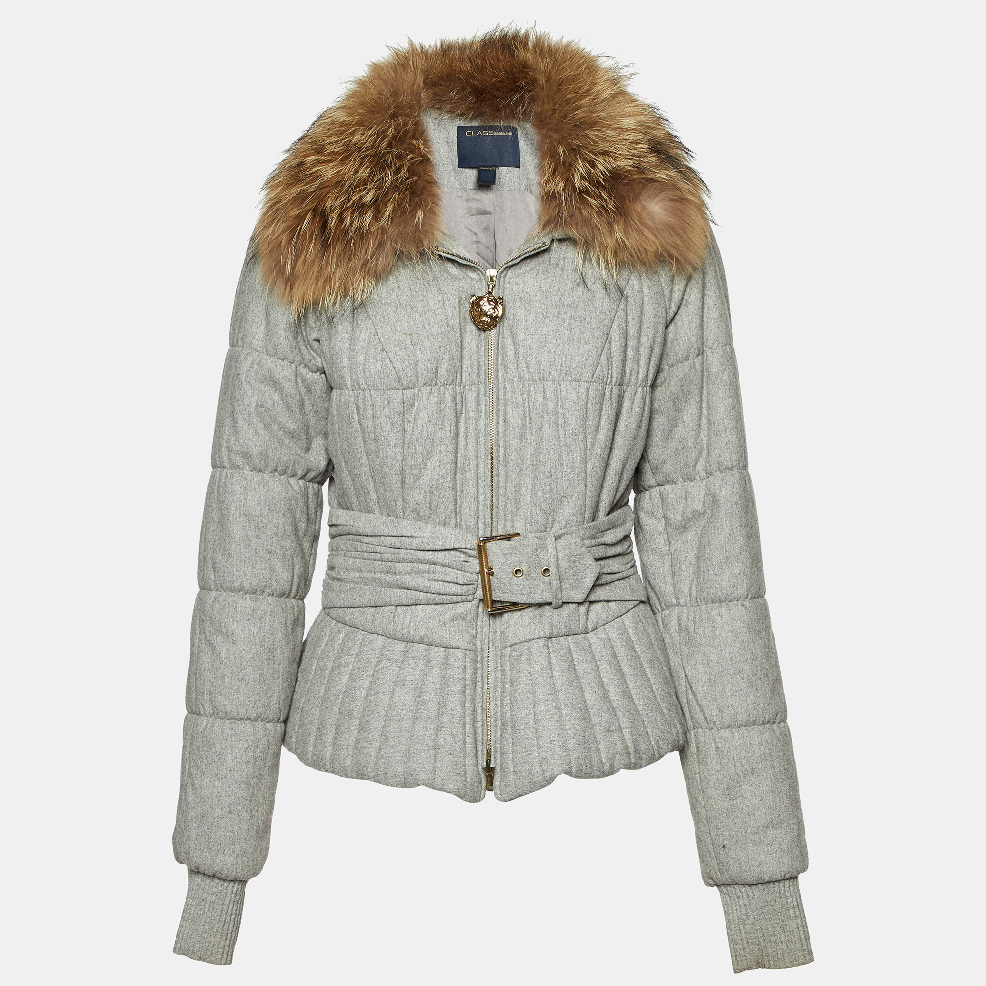 

Class by Roberto Cavalli Grey Wool Fur Collar Zip Up Jacket M