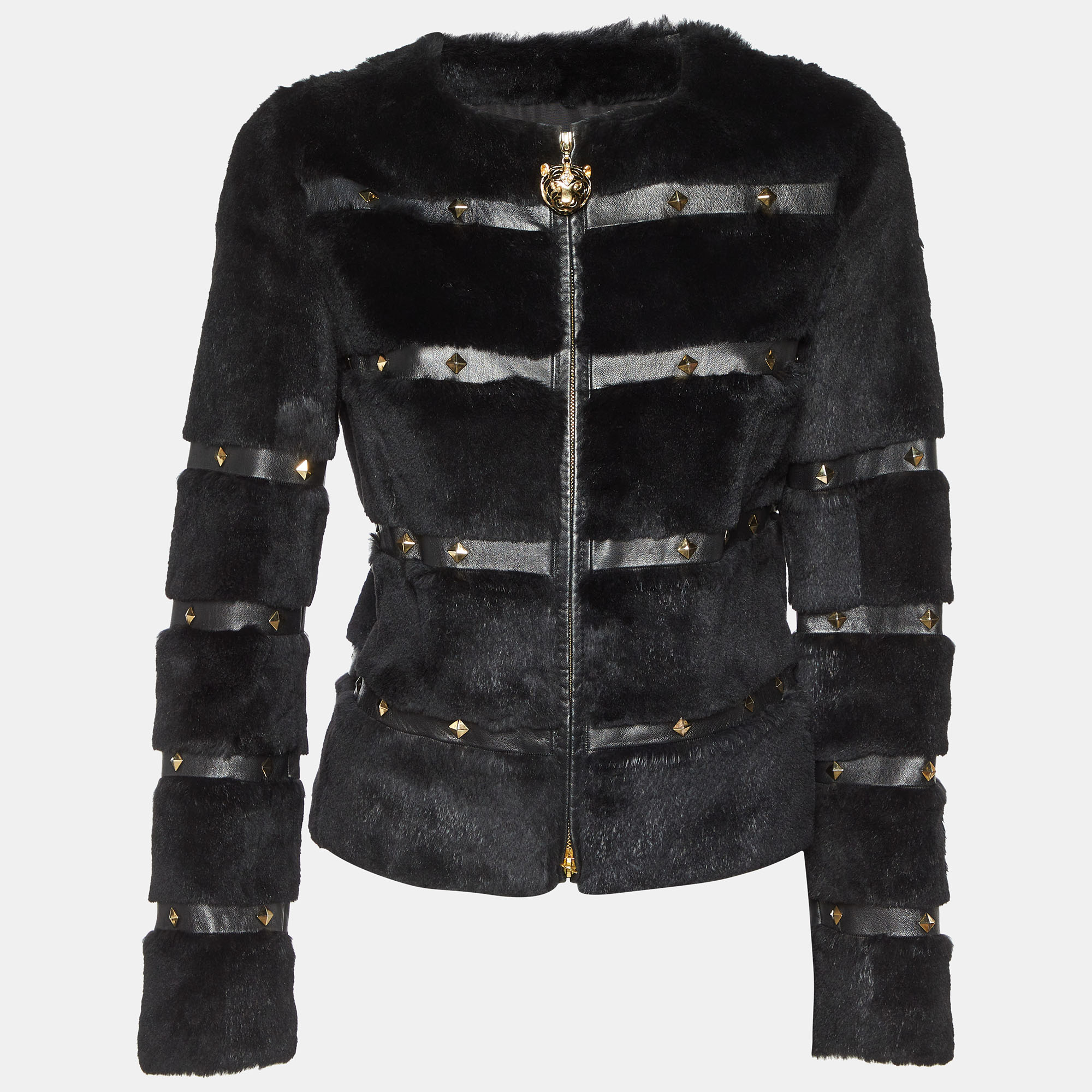 

Class by Roberto Cavalli Black Fur & Faux Leather Studded Jacket M