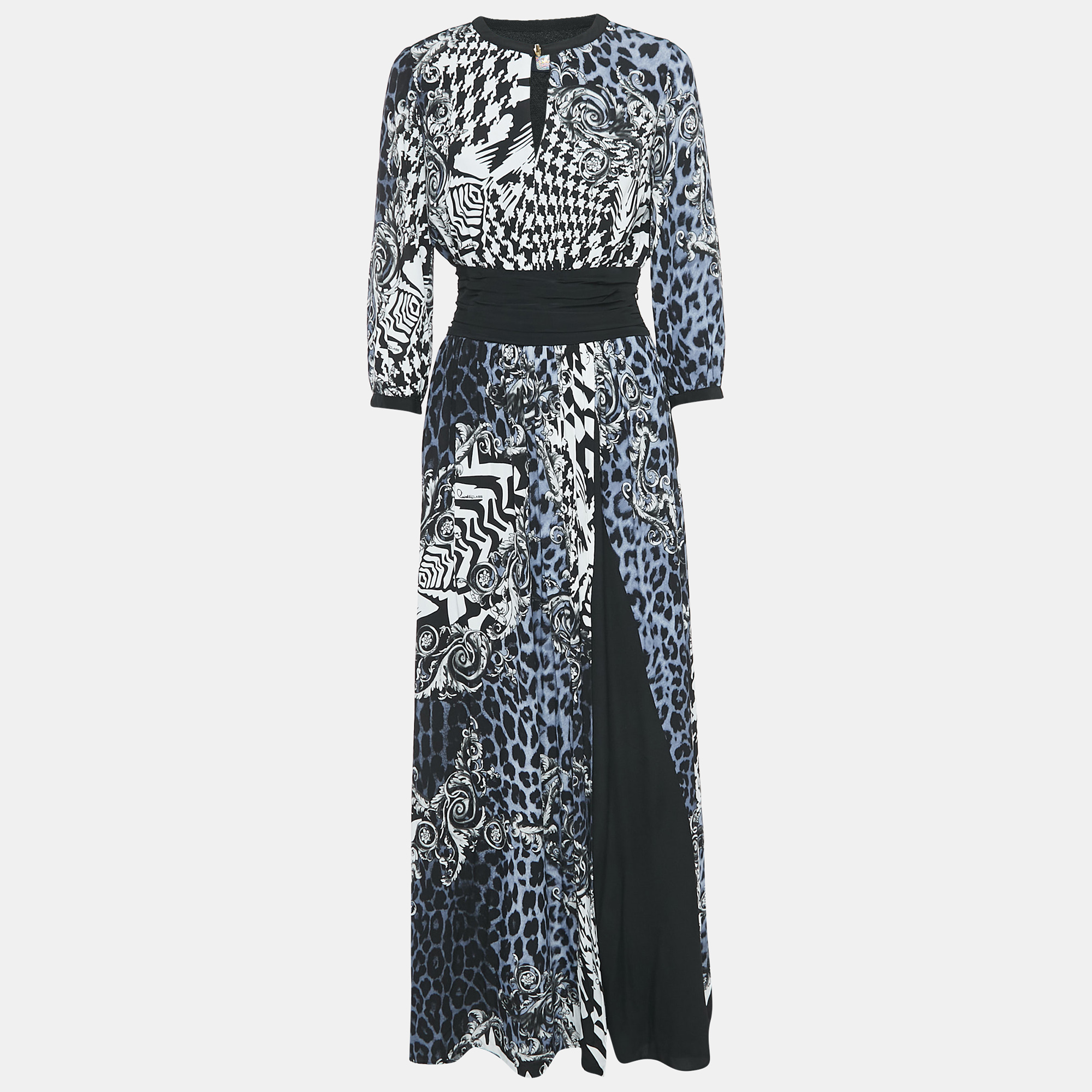 

Class by Roberto Cavalli Blue Leopard Crepe Maxi Dress S