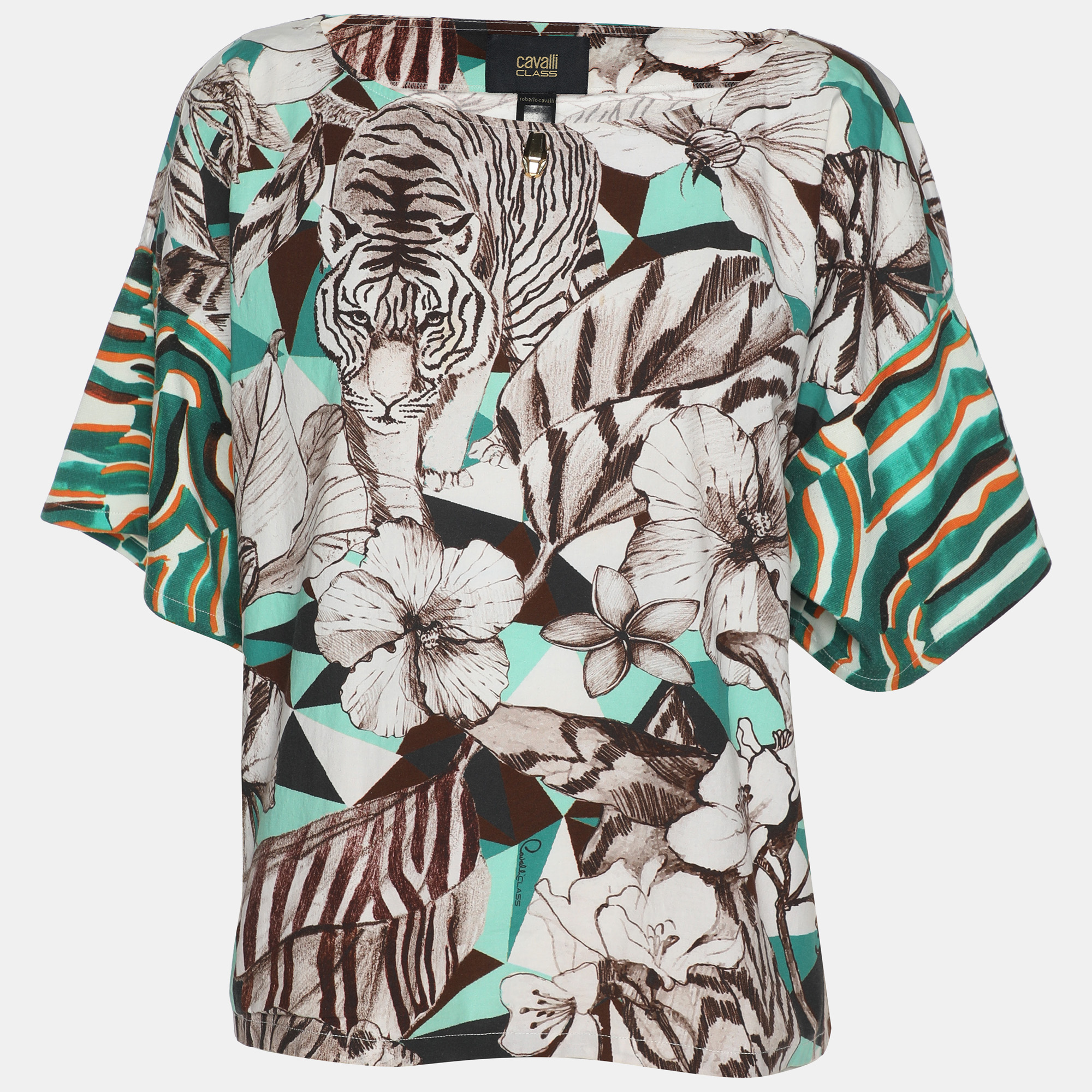 

Class by Roberto Cavalli Multicolor Cotton Blend Jungle Print Top S