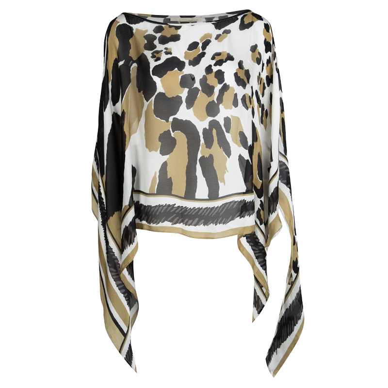 مملوكة مسبقًا Class By Roberto Cavalli Animal Printed Silk Kaftan Top S