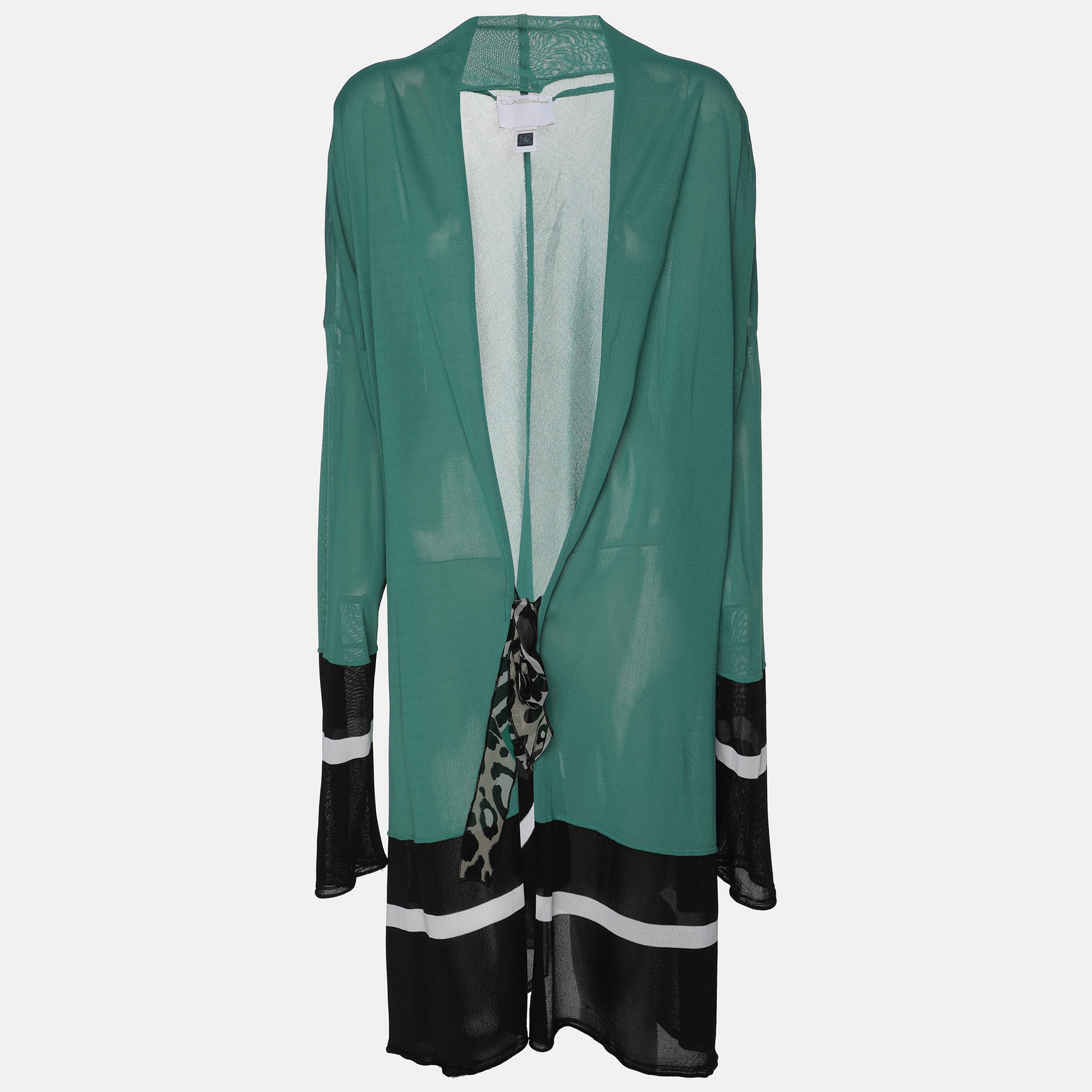Pre-owned Class By Roberto Cavalli Green/black Knit Open Long Cardigan S
