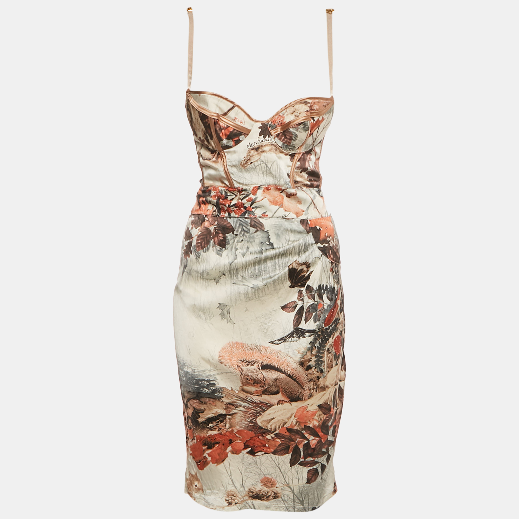 Pre-owned Class By Roberto Cavalli Multicolor Silk Bustier Midi Dress M