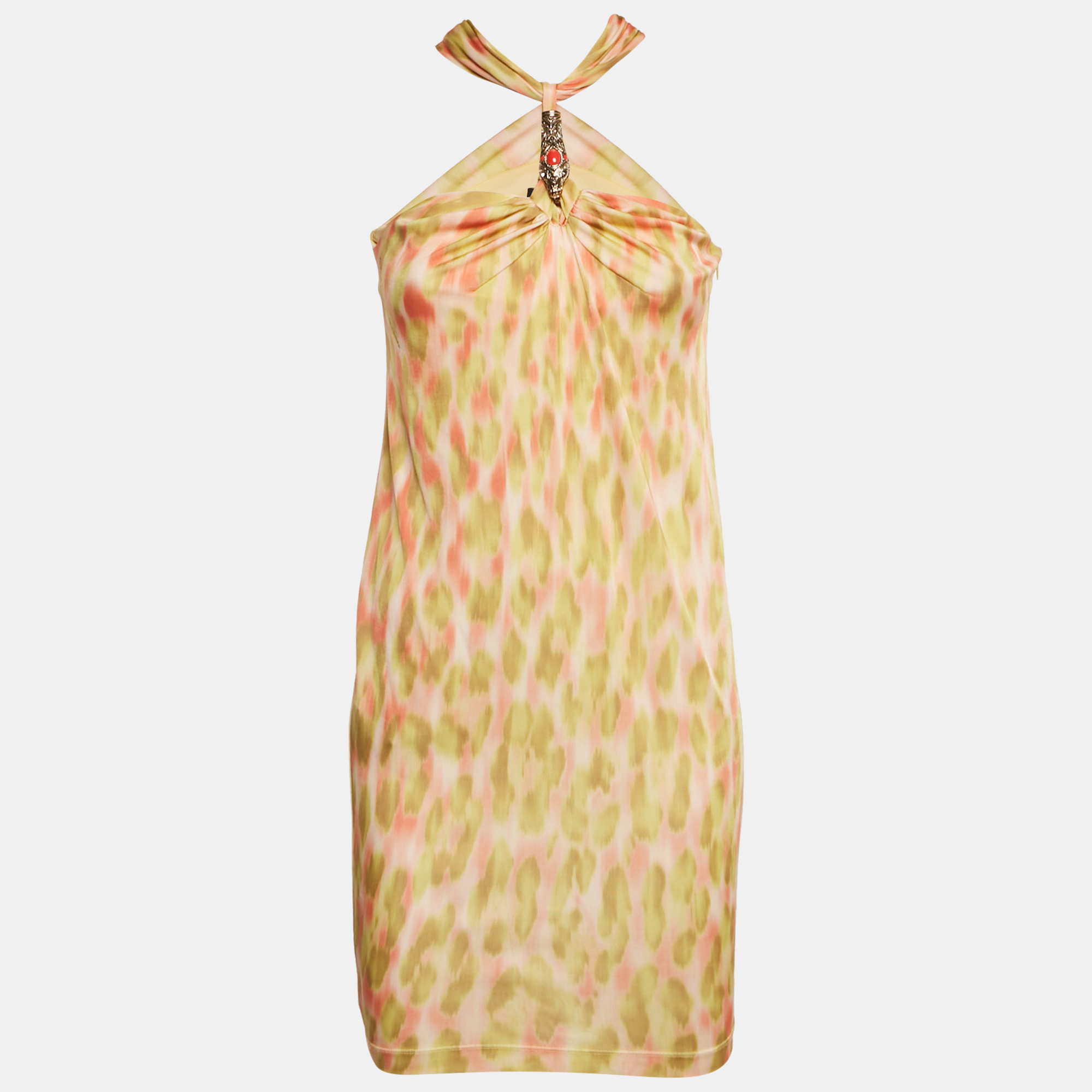 Pre-owned Class By Roberto Cavalli Multicolor Printed Jersey Halter Neck Mini Dress S