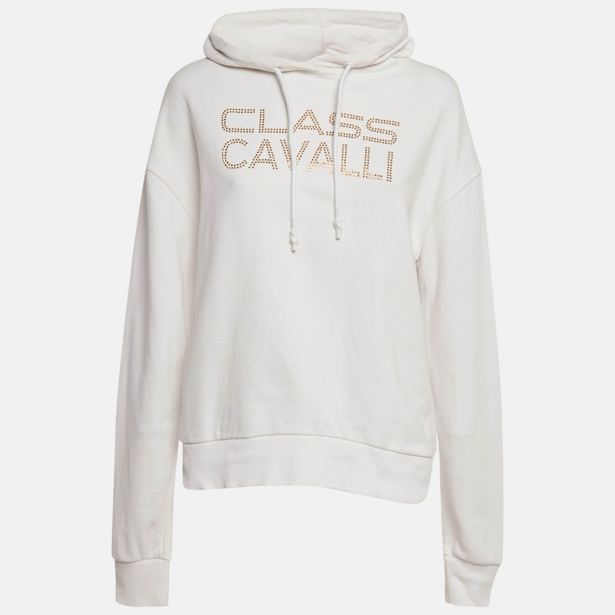 

Class by Roberto Cavalli White Logo Studded Cotton Hoodie M
