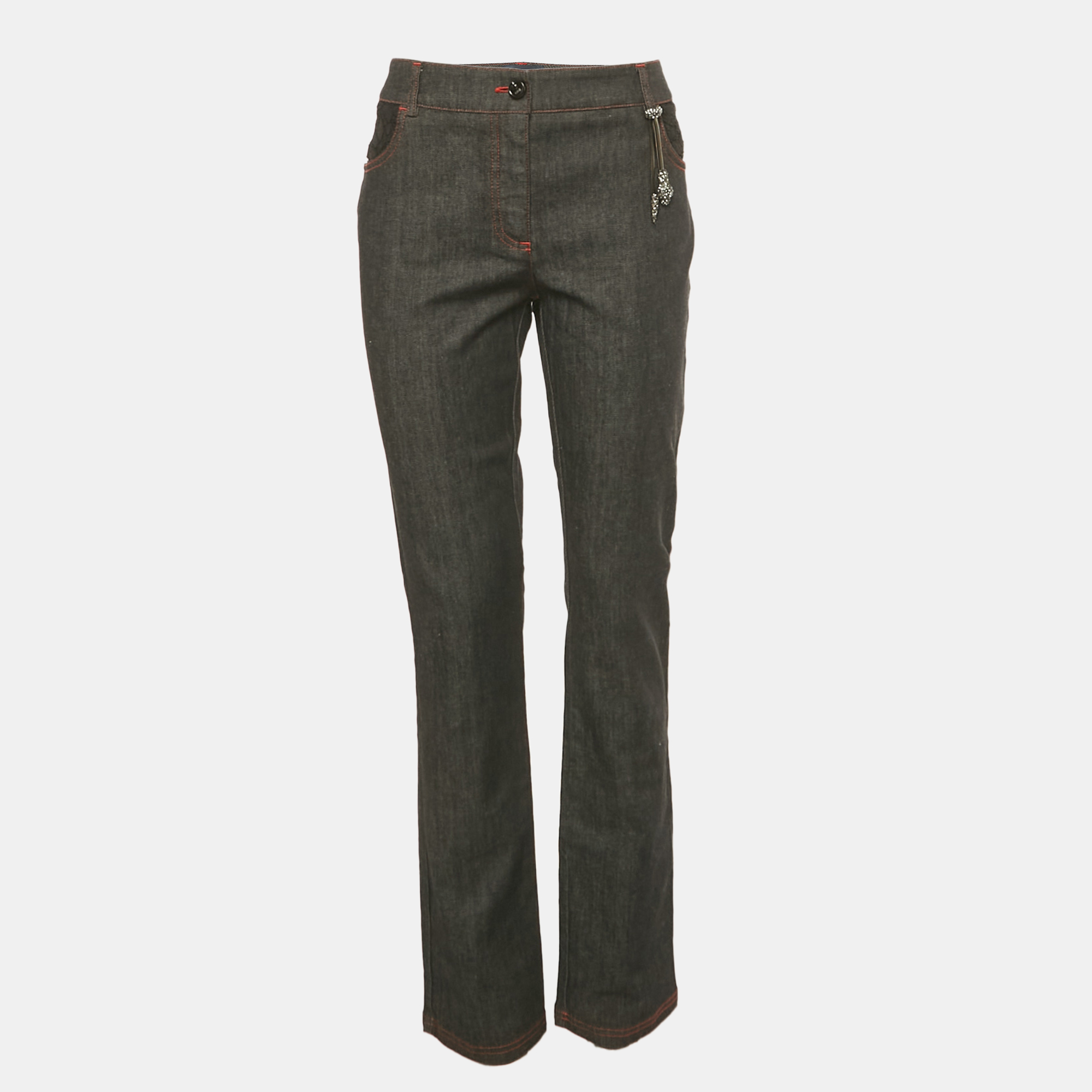 Pre-owned Class By Roberto Cavalli Grey Denim Serpente Detail Jeans L/waist 33" In Gray