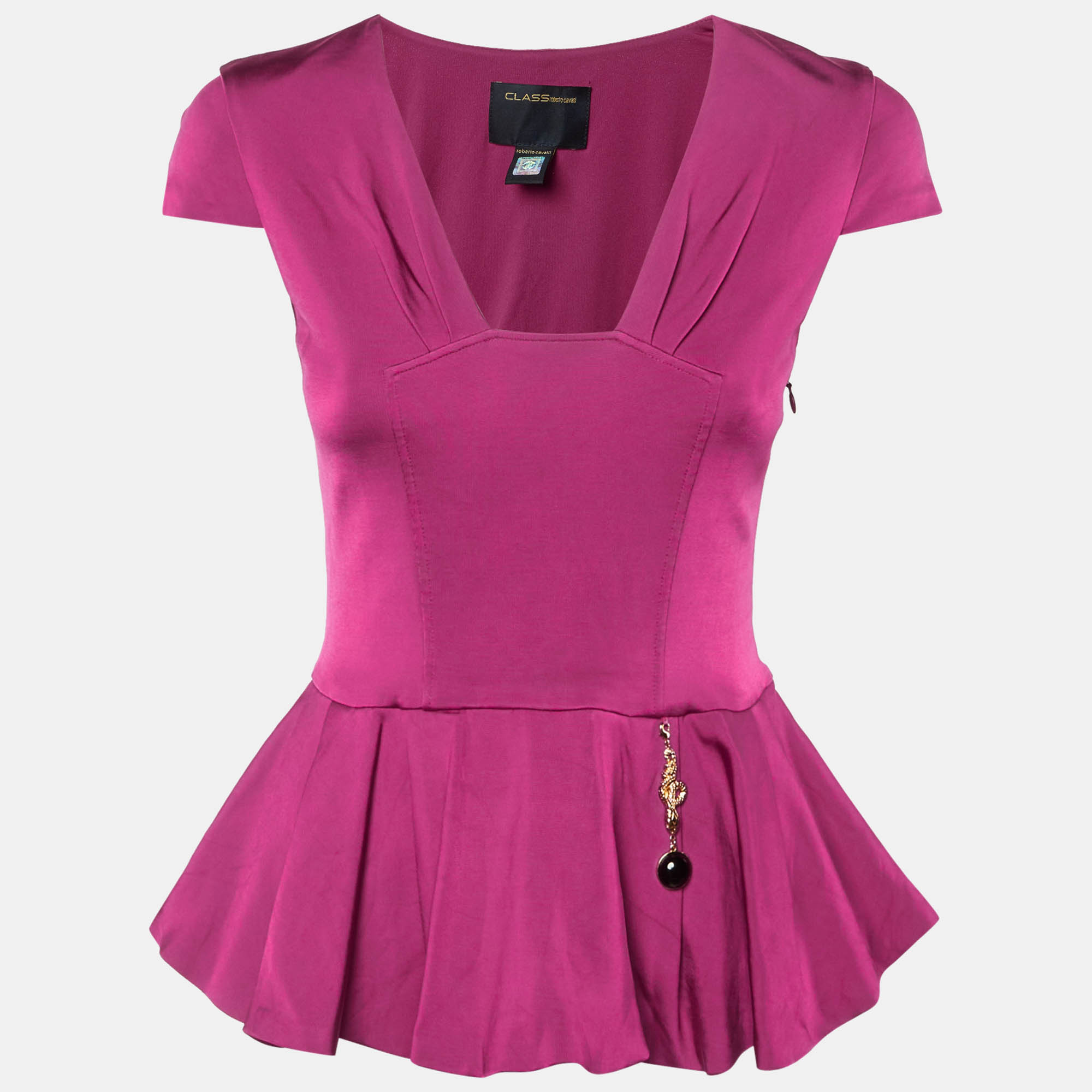 Pre-owned Class By Roberto Cavalli Magenta Pink Jersey Peplum Hem Top M
