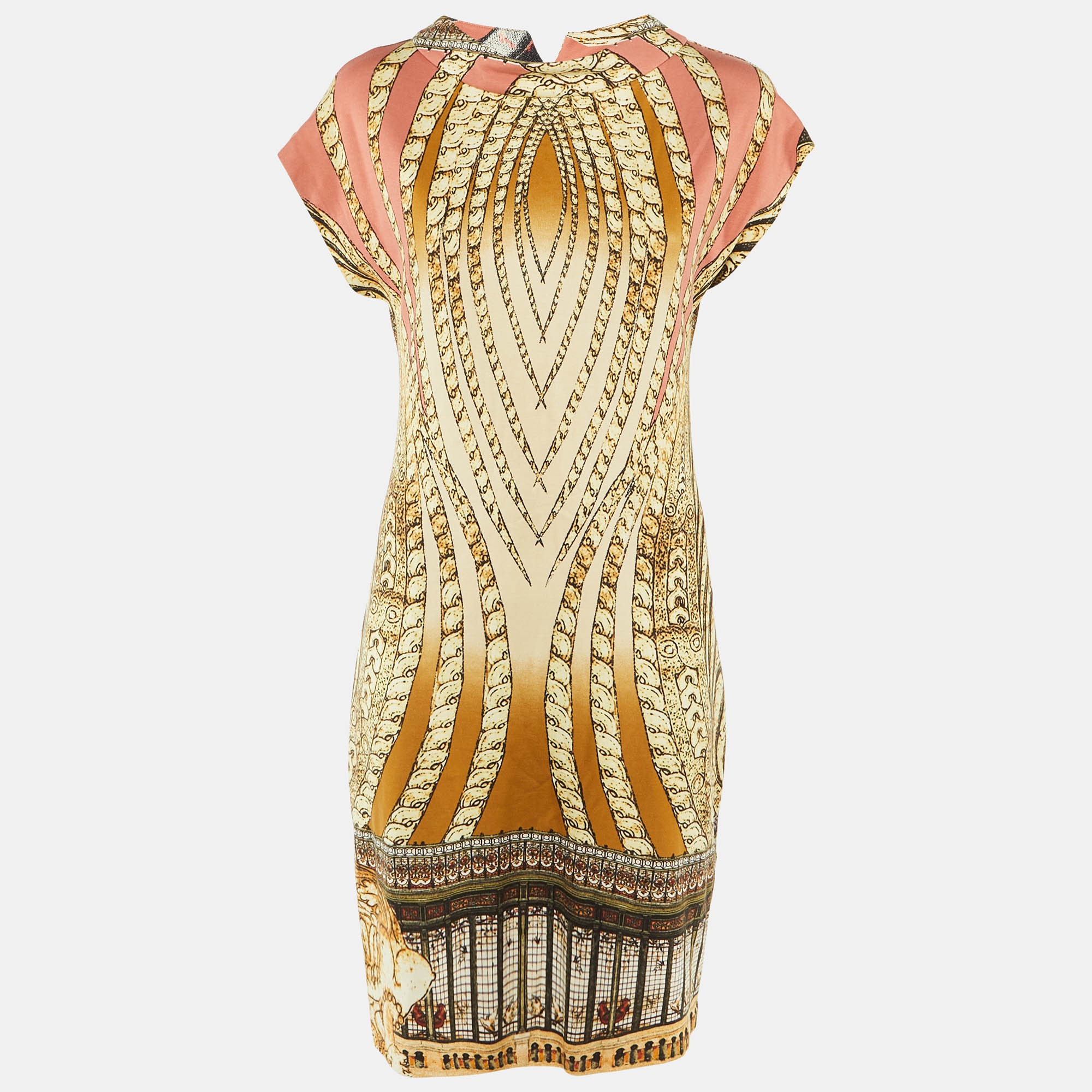 Pre-owned Class By Roberto Cavalli Beige/pink Printed Knee Length Dress M In Sand