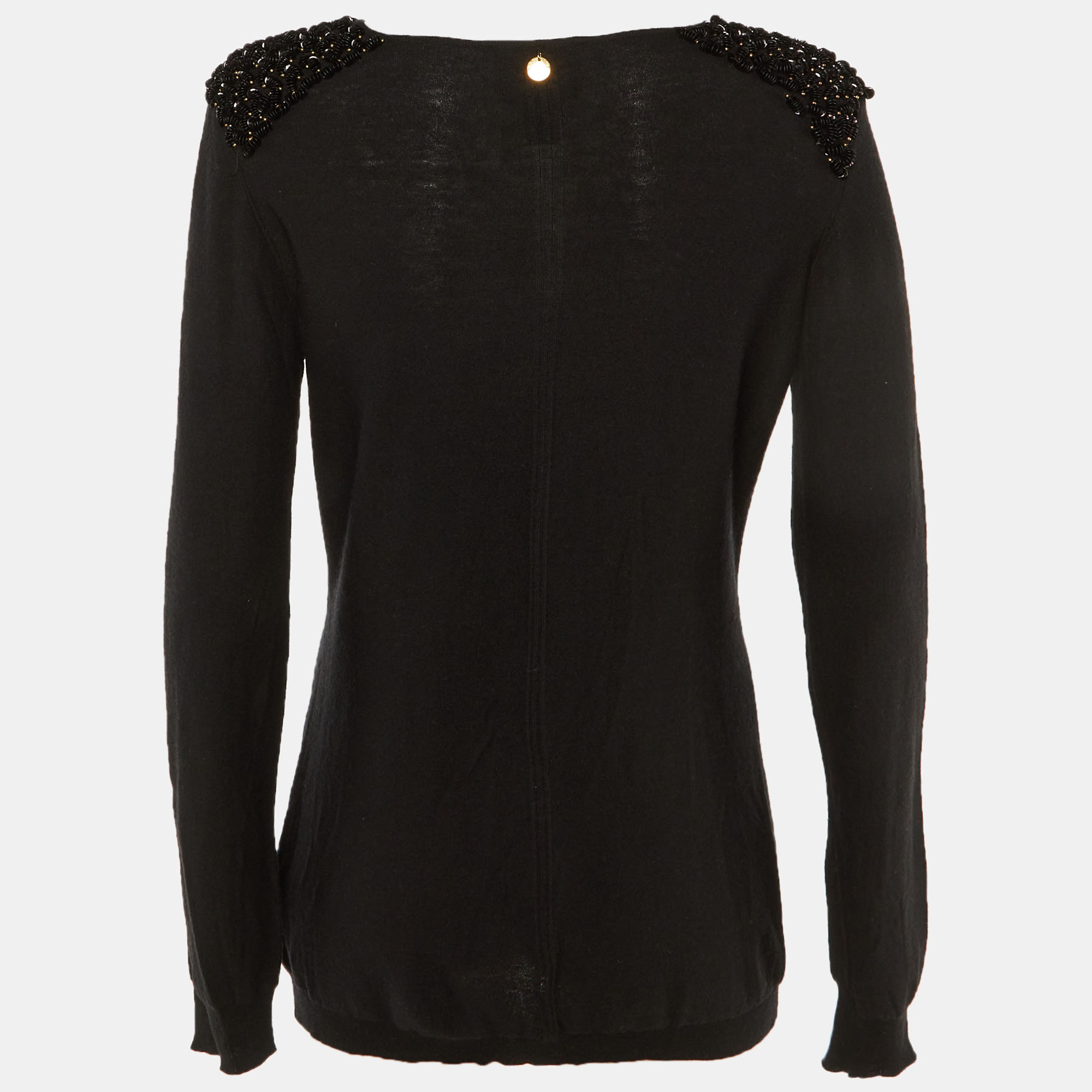 Pre-owned Class By Roberto Cavalli Black Wool Blend Embellished Detail Top L