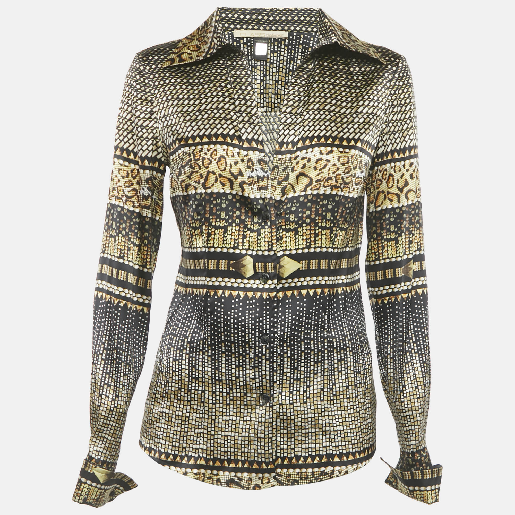 

Class by Roberto Cavalli Brown Printed Satin Shirt M