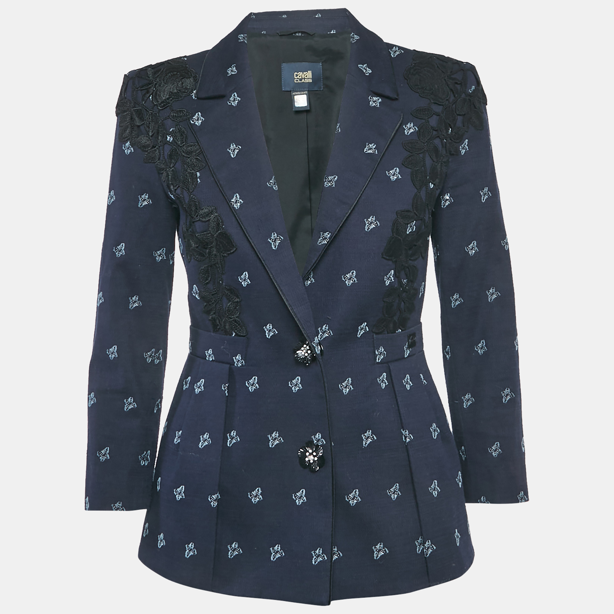 

Class by Roberto Cavalli Navy Blue Cotton Lace Detail Jacket S