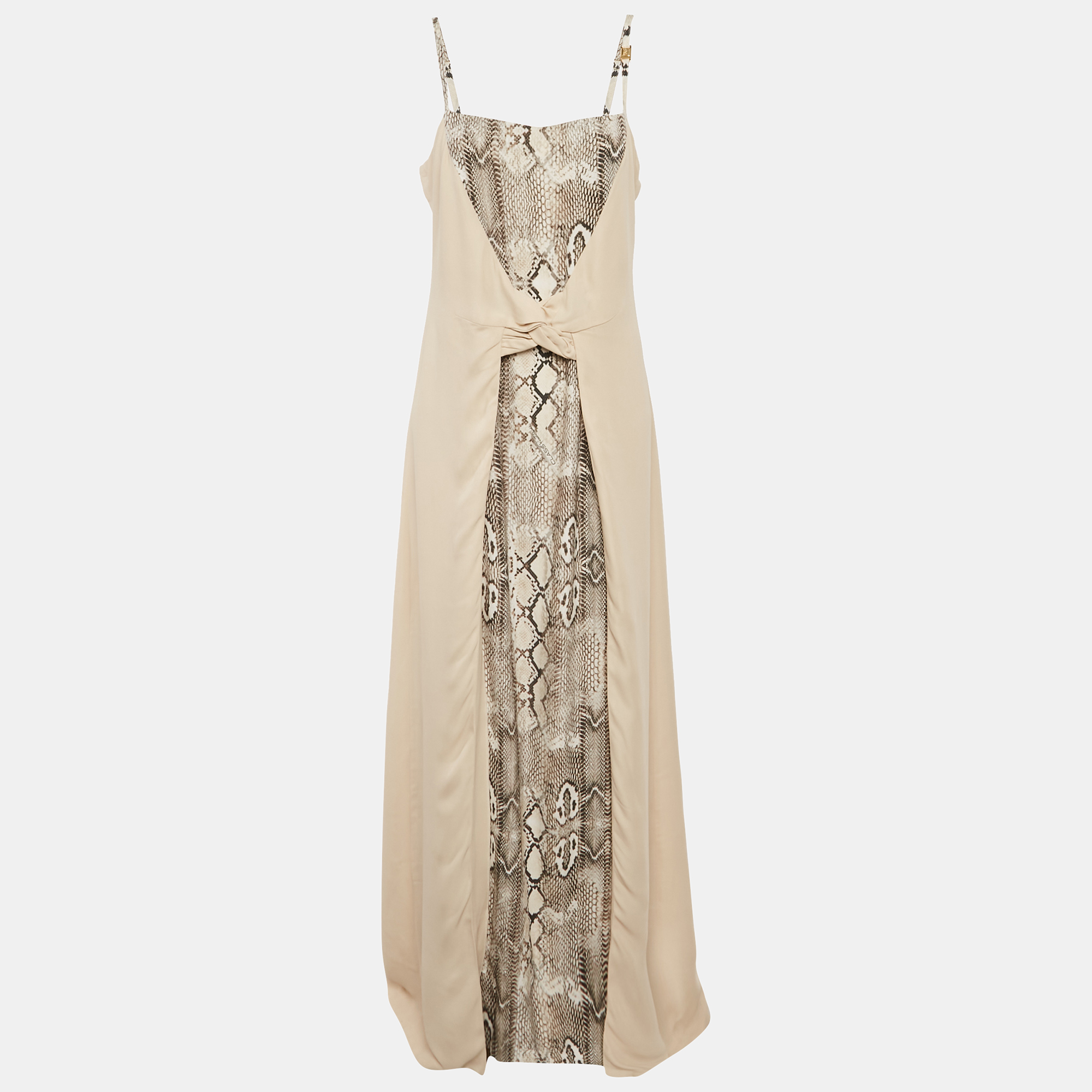 

Class by Roberto Cavalli Beige Snake Skin Print Crepe Layered Maxi Dress L