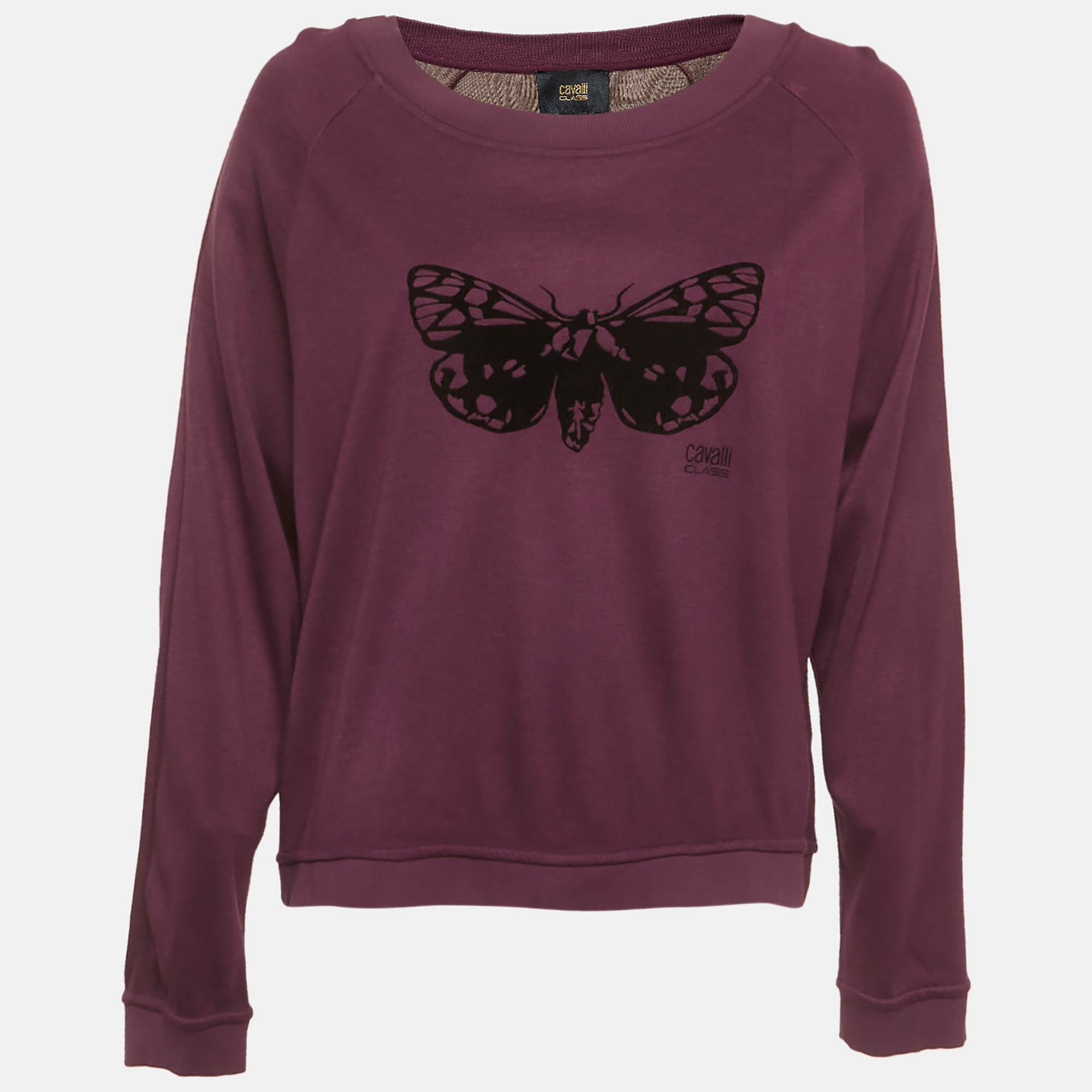 

Cavalli Class Purple Butterfly Detail Knit Wide Neck Jumper L