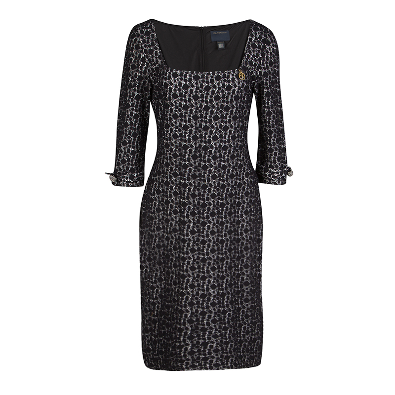 Pre Owned فستان كلاس باي روبرتو كافالي دانتيل مونوكرومي أكمام طويلة M