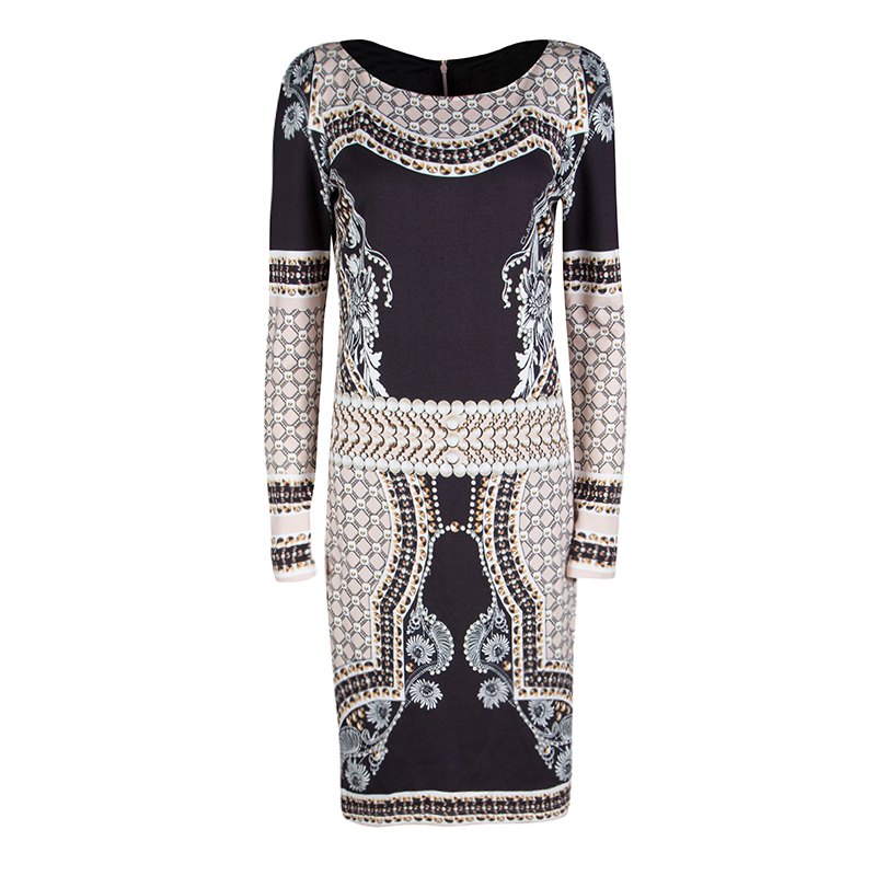 Pre Owned فستان كلاس باي روبرتو كافالي أكمام طويلة طباعة مجوهرات متعدد الألوان M