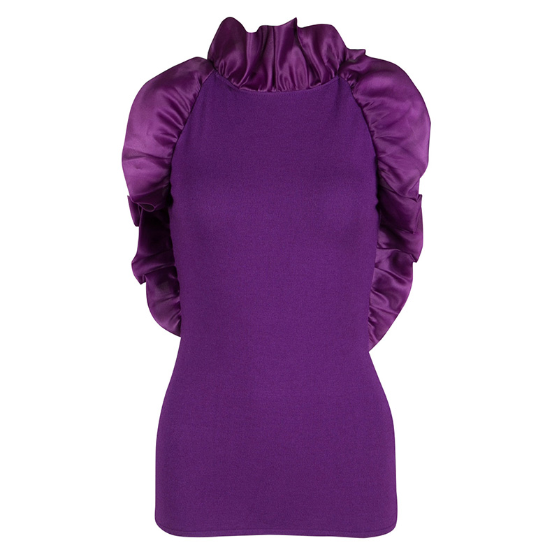 Pre Owned Class by Roberto Cavalli Purple Knit Ruffle Trim Sleeveless Top S
