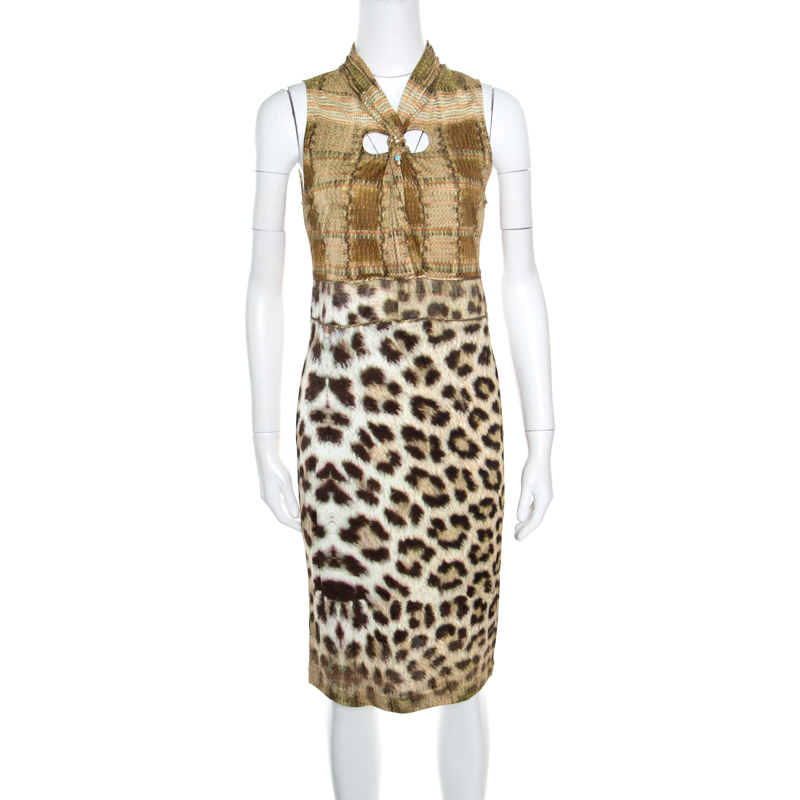 

Class by Roberto Cavalli Multicolor Animal Printed Snake Buckle Detail Cutout Back Dress