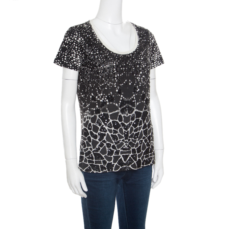 

Cavalli Class Monochrome Dotted Sequined T-Shirt, Black