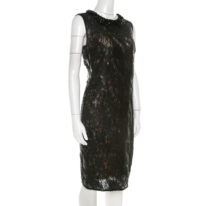 

Class by Roberto Cavalli Black Sequined Lace and Beaded Collar Detail Dress